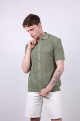 Men'S Stylish Loose-Fit Knit Shirt with Cut-Out Collar, Short Sleeves, and Button Details - Perfect for Summer, Beach Outings, and Casual Wear, Plus Size, Polyester, Beachwear, PLUS SIZE