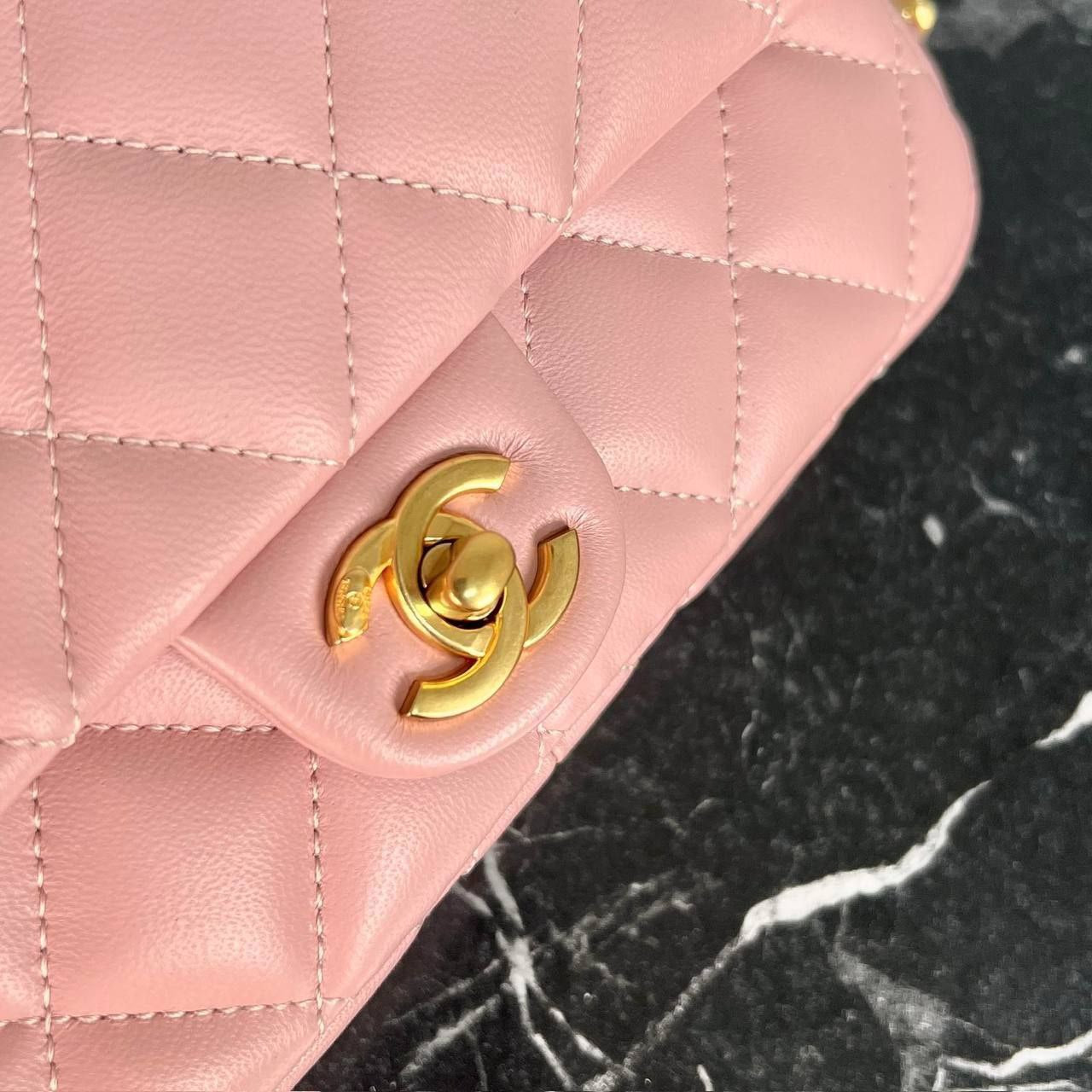 Chanel Women's Bag Petit Rabat Small Chain Strap Quilted Pink
