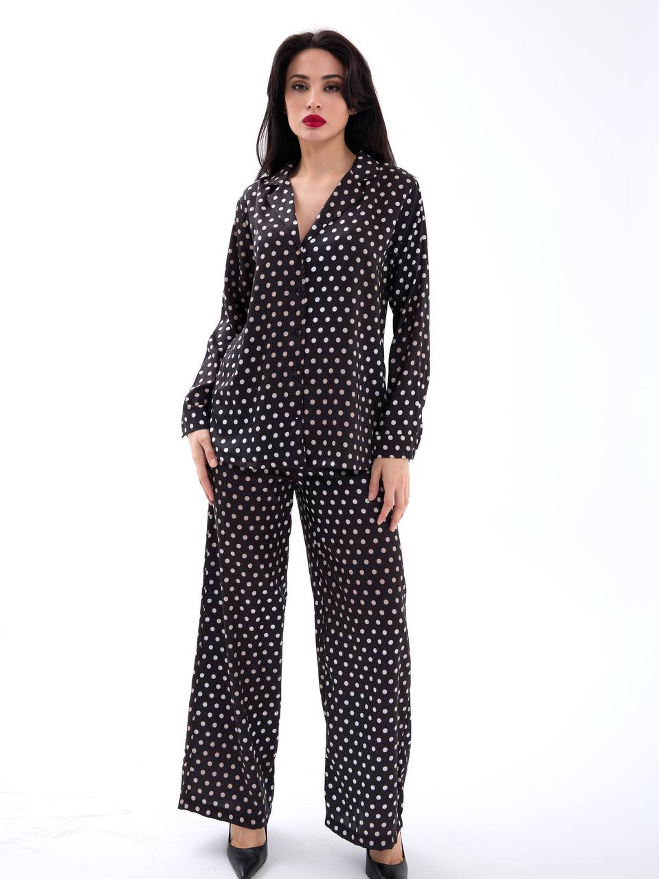Polka Dot Print Satin Pyjama Set