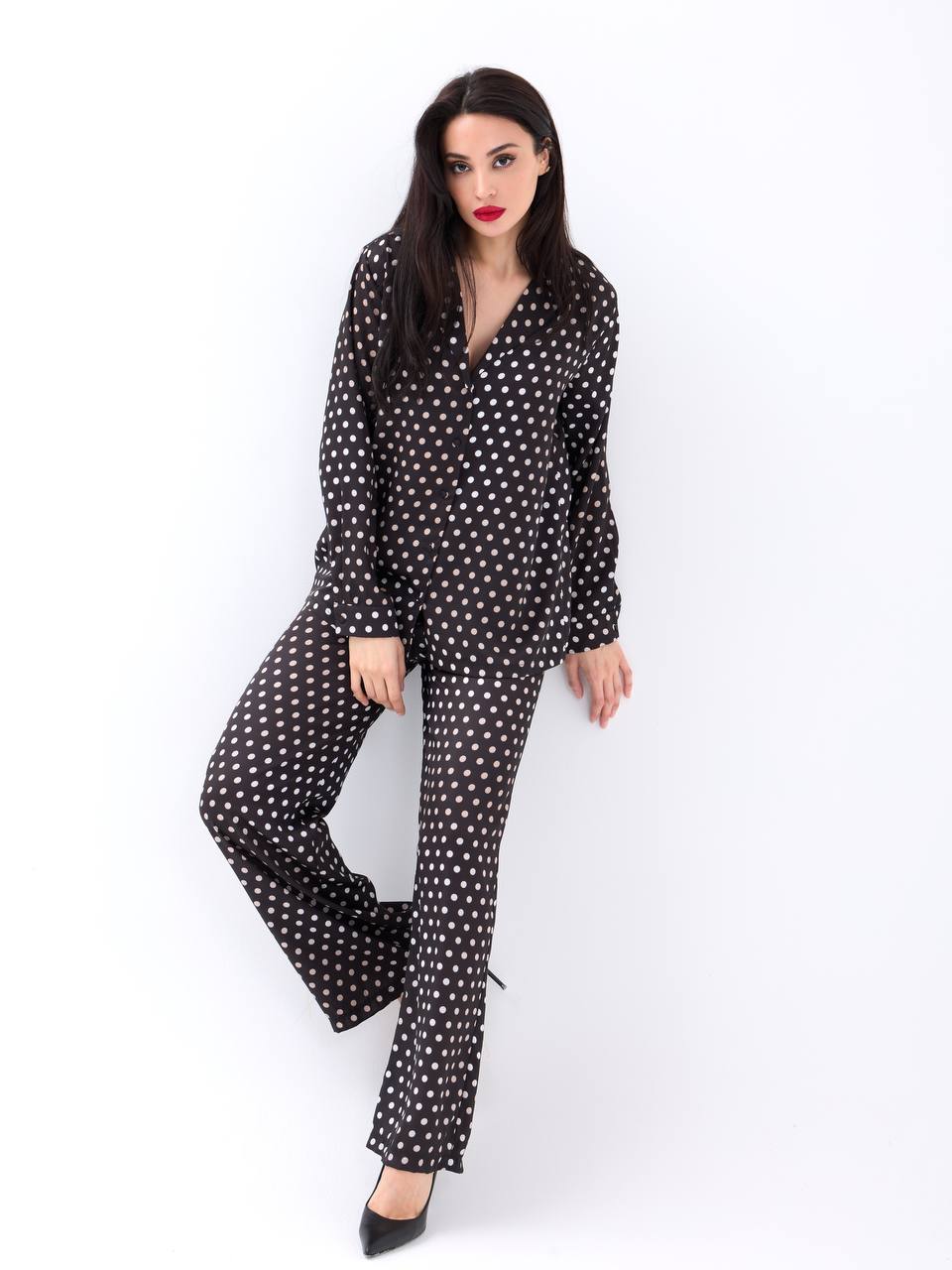 Polka Dot Print Satin Pyjama Set